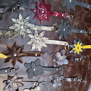 Handmade Leather Flower Keychains